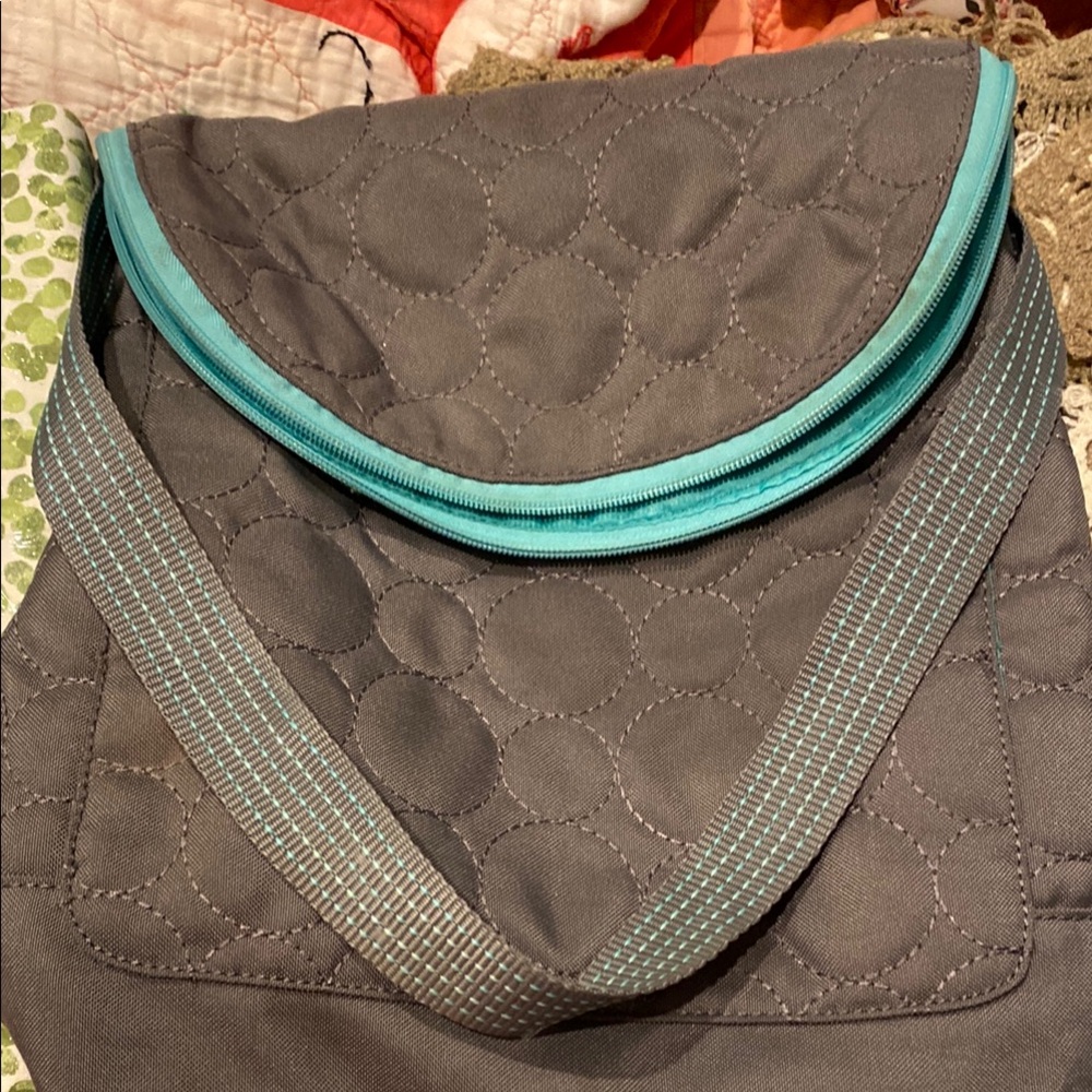 Thirty one Gray Quilted Bag with Blue Accents